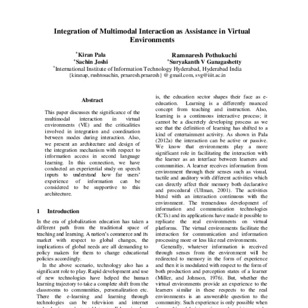 Integration of Multimodal Interaction as Assistance in Virtual ...