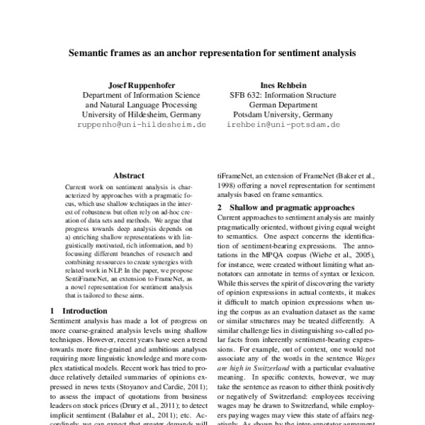 Semantic frames as an anchor representation for sentiment analysis ...