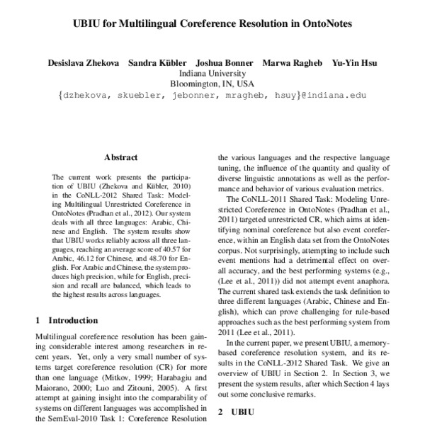 UBIU for Multilingual Coreference Resolution in OntoNotes - ACL Anthology