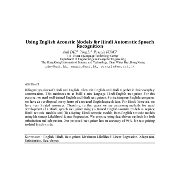 Using English Acoustic Models for Hindi Automatic Speech Recognition ...