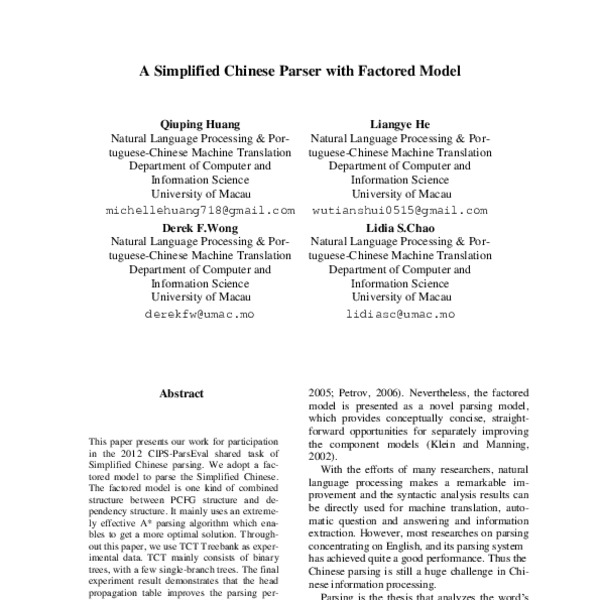 A Simplified Chinese Parser with Factored Model - ACL Anthology