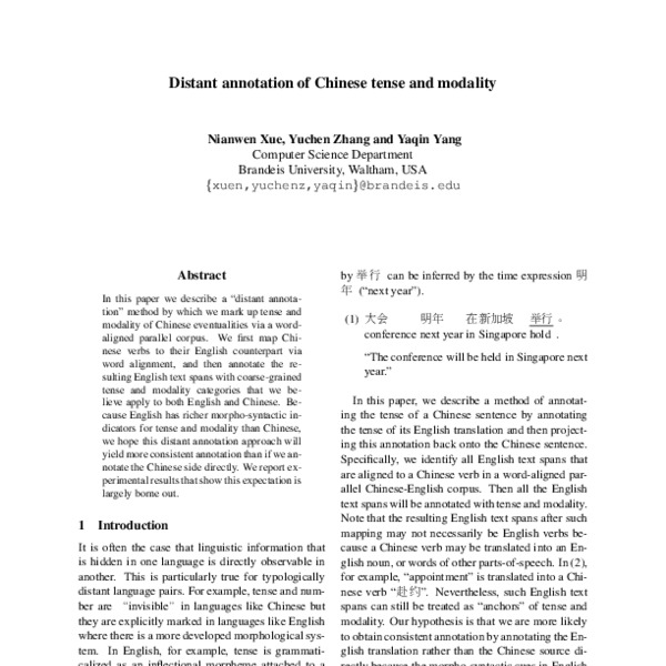 Distant annotation of Chinese tense and modality - ACL Anthology