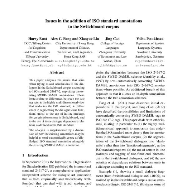 Issues In The Addition Of ISO Standard Annotations To The Switchboard ...