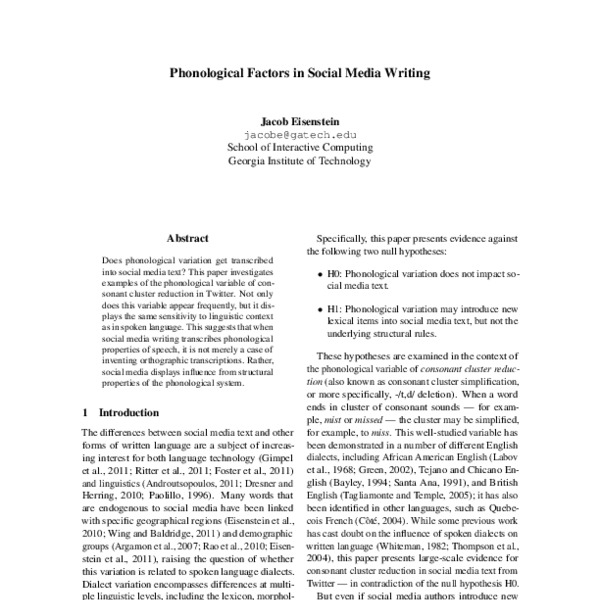 Phonological Factors in Social Media Writing - ACL Anthology