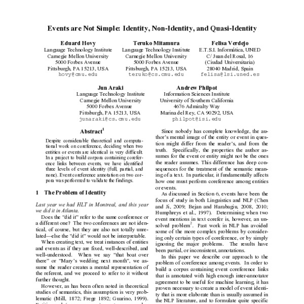 Events are Not Simple: Identity, Non-Identity, and Quasi-Identity - ACL ...