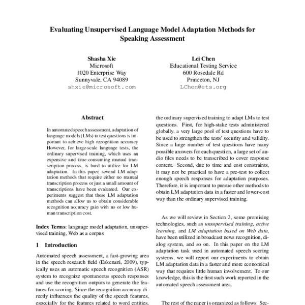 Evaluating Unsupervised Language Model Adaptation Methods for Speaking ...