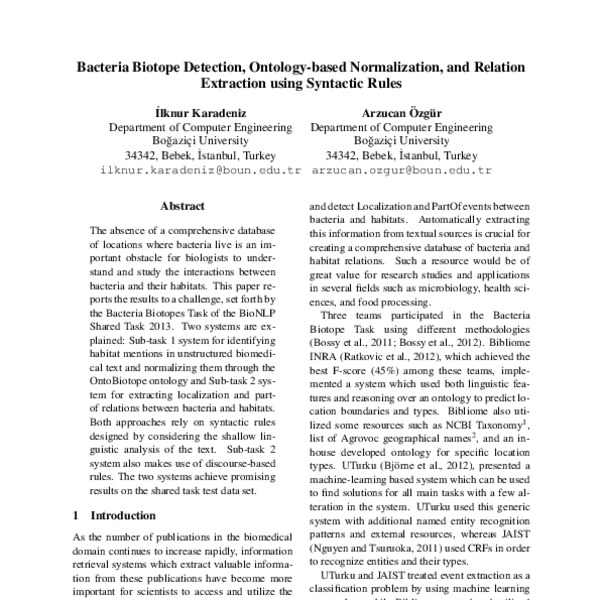 Bacteria Biotope Detection, Ontologybased Normalization, and Relation