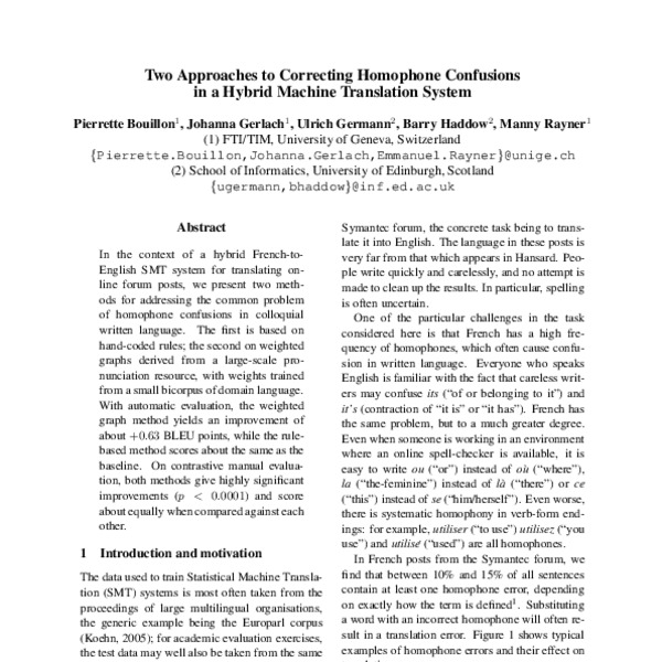 Two Approaches to Correcting Homophone Confusions in a Hybrid Machine ...