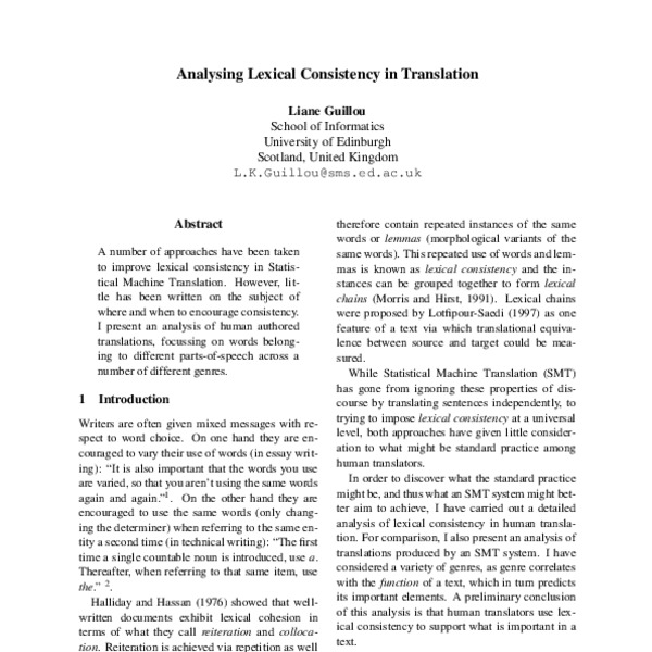 Analysing Lexical Consistency in Translation - ACL Anthology