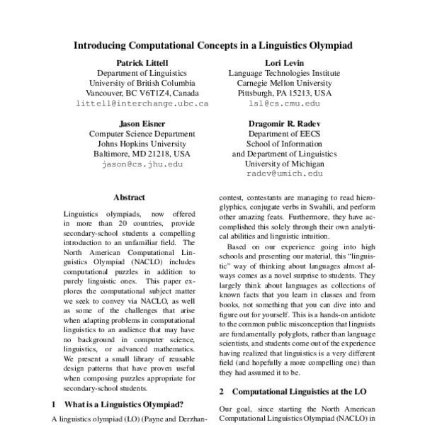 Introducing Computational Concepts In A Linguistics Olympiad Acl Anthology