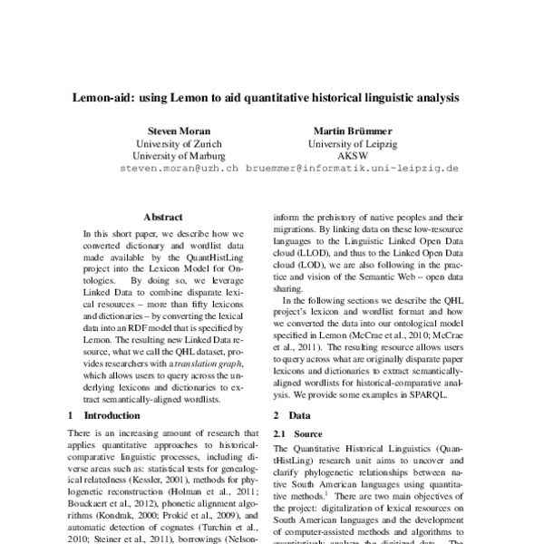 Lemon-aid: using Lemon to aid quantitative historical linguistic ...