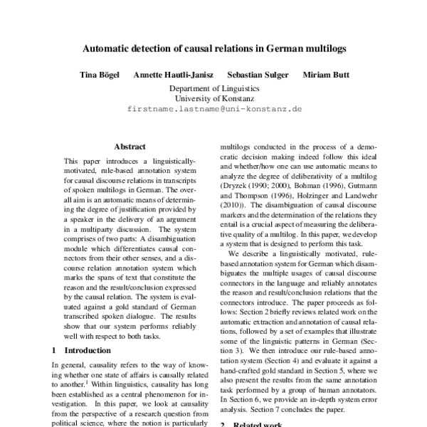 Automatic Detection of Causal Relations in German Multilogs - ACL Anthology