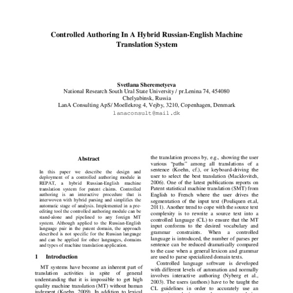 Controlled Authoring In A Hybrid Russian-English Machine Translation ...