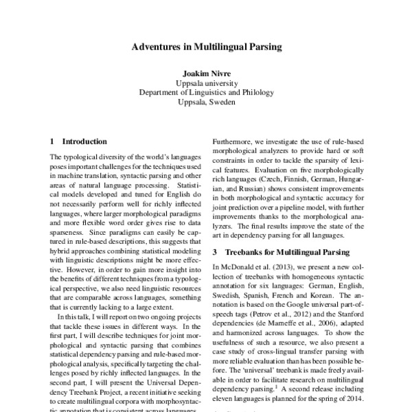 Adventures in Multilingual Parsing - ACL Anthology