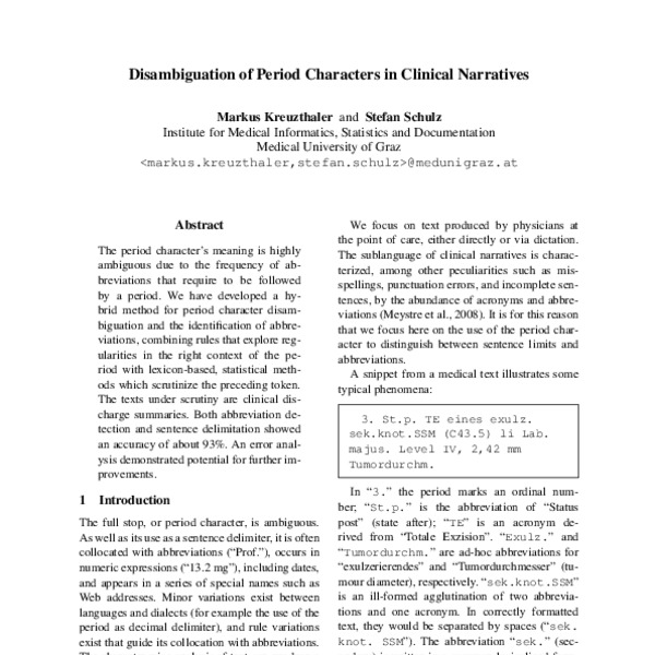 Disambiguation of Period Characters in Clinical Narratives - ACL Anthology