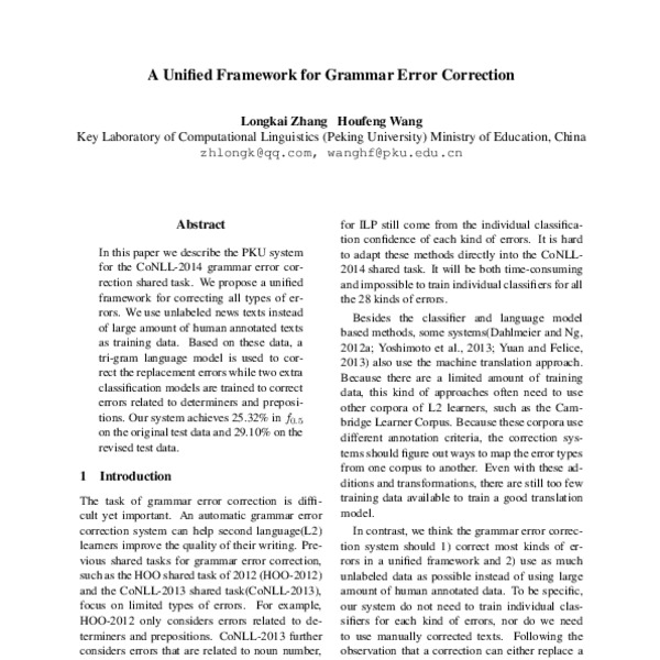 A Unified Framework for Grammar Error Correction - ACL Anthology