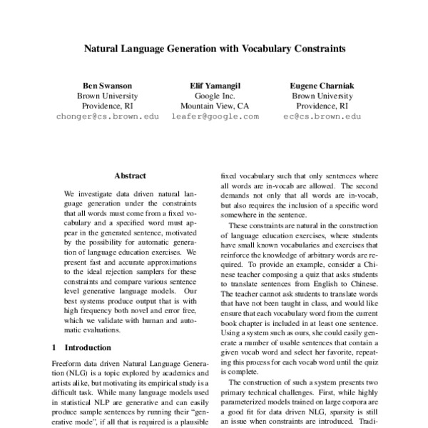 Natural Language Generation with Vocabulary Constraints - ACL Anthology