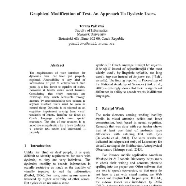 Graphical Modification of Text. An Approach To Dyslexic Users. - ACL ...