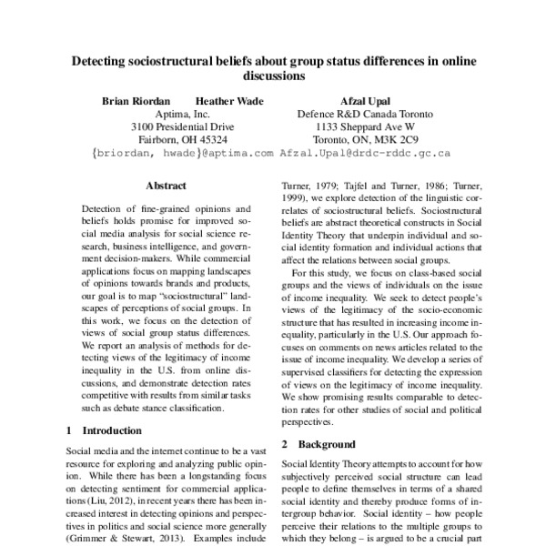 Detecting Sociostructural Beliefs About Group Status Differences In 