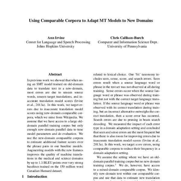 Using Comparable Corpora to Adapt MT Models to New Domains - ACL Anthology
