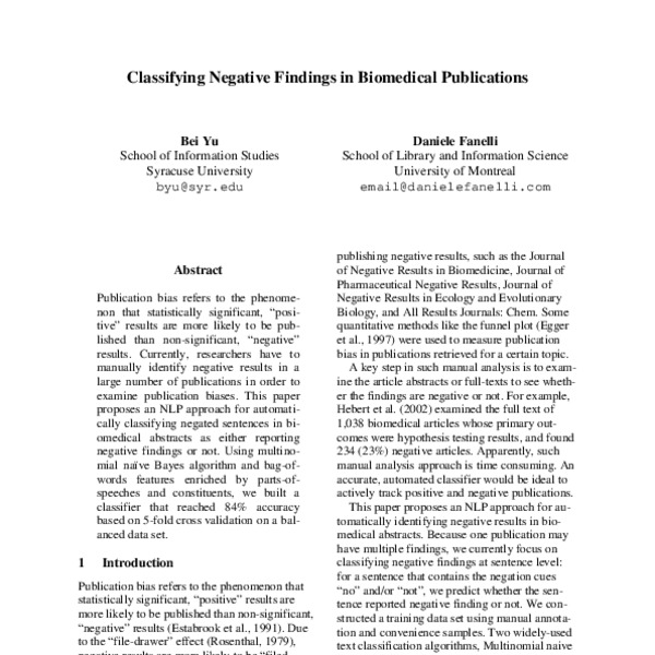 Classifying Negative Findings in Biomedical Publications - ACL Anthology