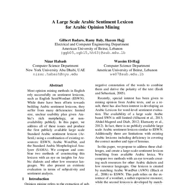 A Large Scale Arabic Sentiment Lexicon for Arabic Opinion Mining - ACL ...