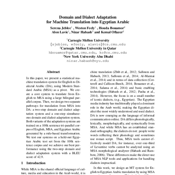 Domain and Dialect Adaptation for Machine Translation into Egyptian ...