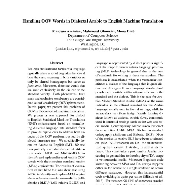 Handling OOV Words in Dialectal Arabic to English Machine Translation ...
