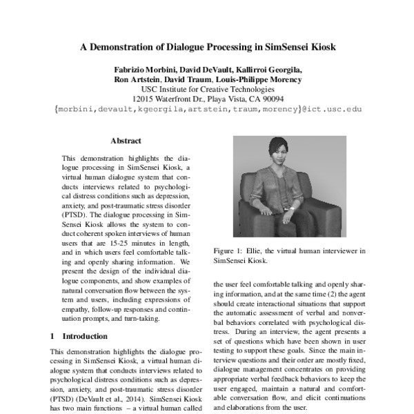 A Demonstration of Dialogue Processing in SimSensei Kiosk - ACL Anthology
