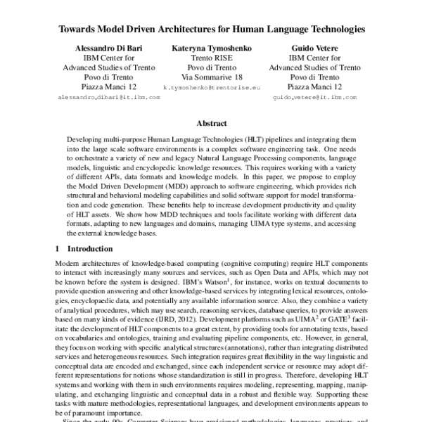 Towards Model Driven Architectures for Human Language Technologies ...