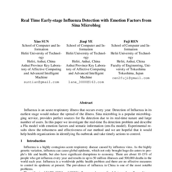 Real Time Early-stage Influenza Detection with Emotion Factors from ...