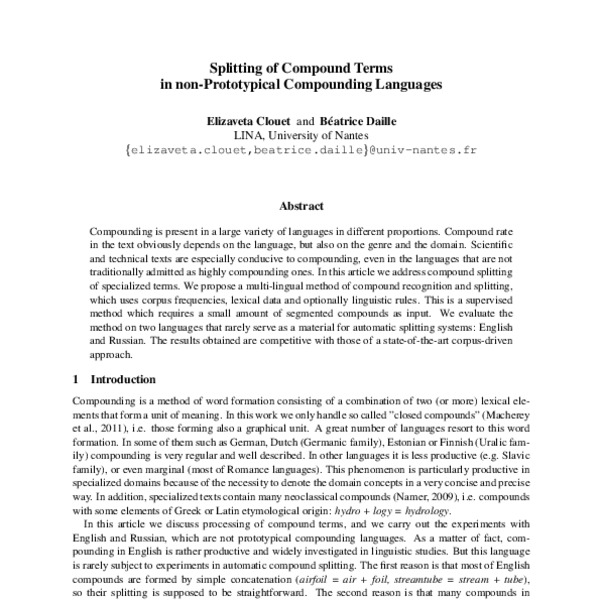 Splitting of Compound Terms in non-Prototypical Compounding Languages ...