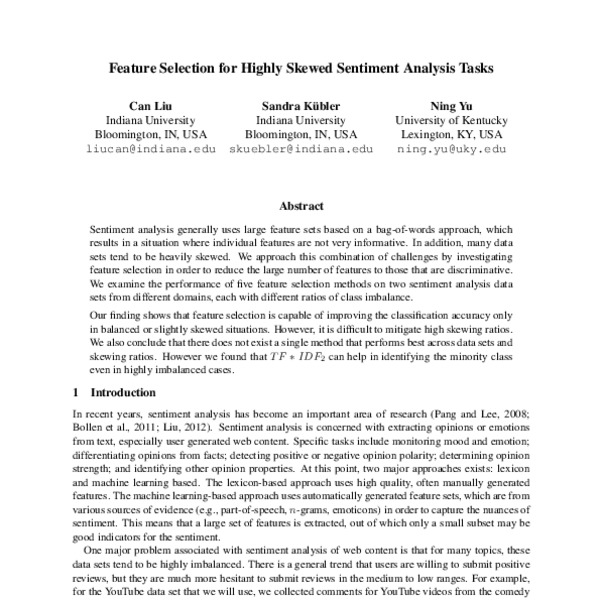 Feature Selection for Highly Skewed Sentiment Analysis Tasks - ACL ...