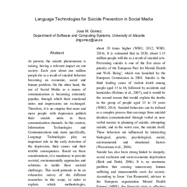 Language Technologies for Suicide Prevention in Social Media - ACL ...