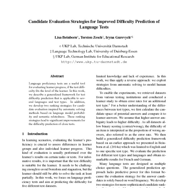 Candidate evaluation strategies for improved difficulty prediction of ...