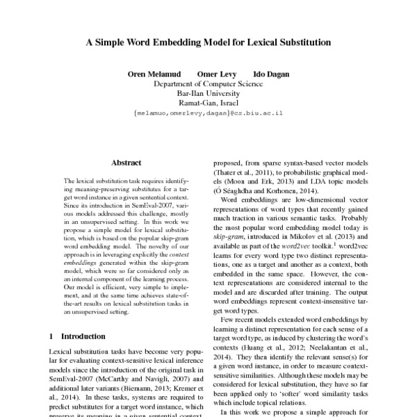 A Simple Word Embedding Model for Lexical Substitution - ACL Anthology