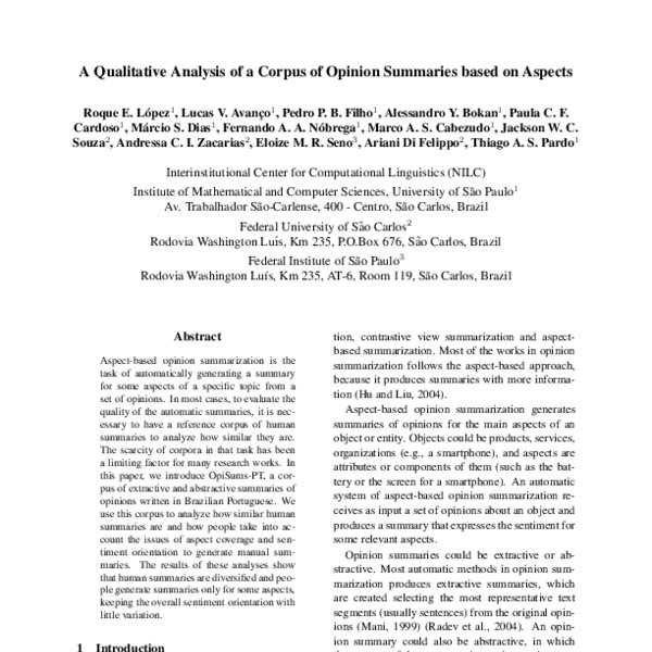 A Qualitative Analysis of a Corpus of Opinion Summaries based on ...