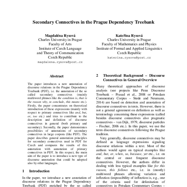 Secondary Connectives in the Prague Dependency Treebank - ACL Anthology