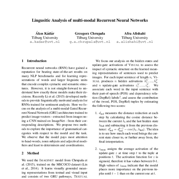 Lingusitic Analysis of Multi-Modal Recurrent Neural Networks - ACL ...