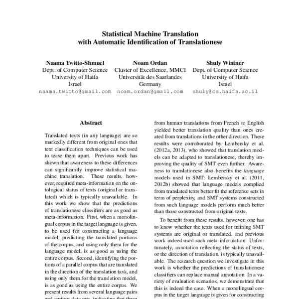 Statistical Machine Translation with Automatic Identification of ...