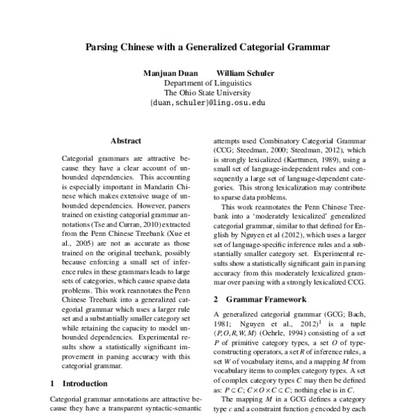 Parsing Chinese with a Generalized Categorial Grammar - ACL Anthology