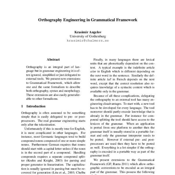 Orthography Engineering in Grammatical Framework - ACL Anthology