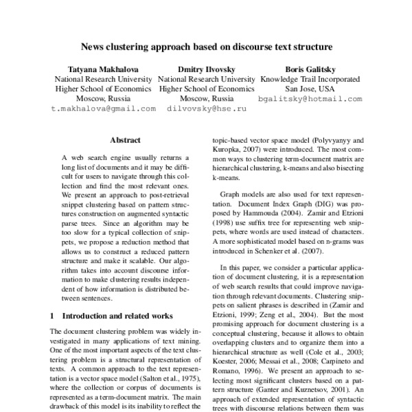News clustering approach based on discourse text structure - ACL Anthology