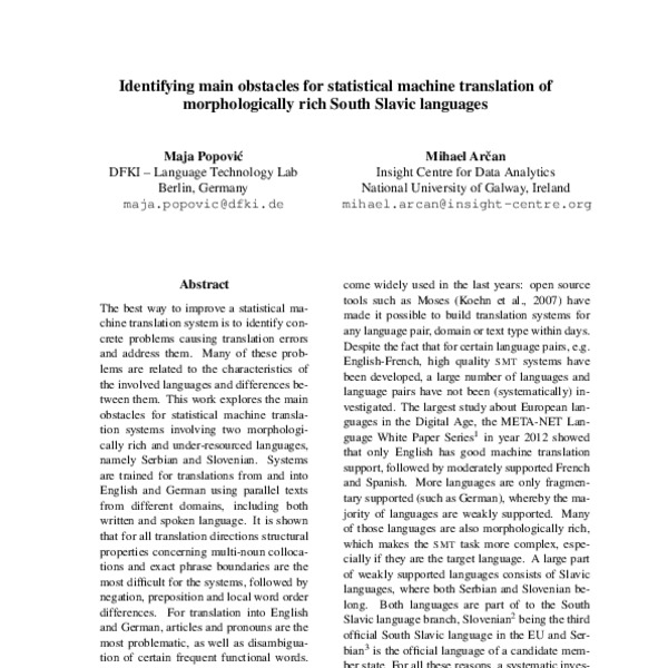 Identifying main obstacles for statistical machine translation of ...