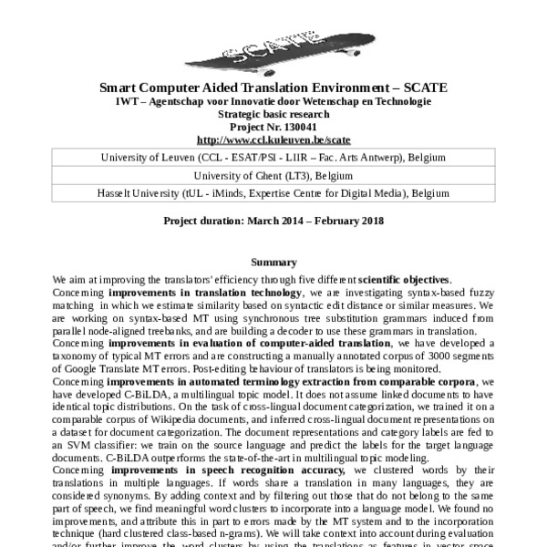 Smart Computer Aided Translation Environment - SCATE - ACL Anthology