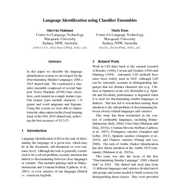 Language Identification using Classifier Ensembles - ACL Anthology