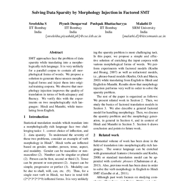 Solving Data Sparsity by Morphology Injection in Factored SMT - ACL ...