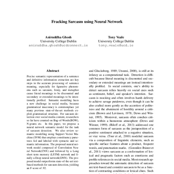 Fracking Sarcasm using Neural Network - ACL Anthology