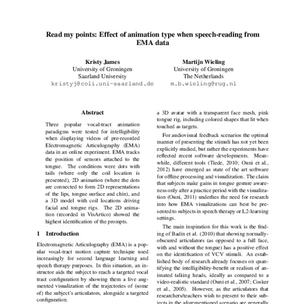 Read my points: Effect of animation type when speech-reading from EMA ...