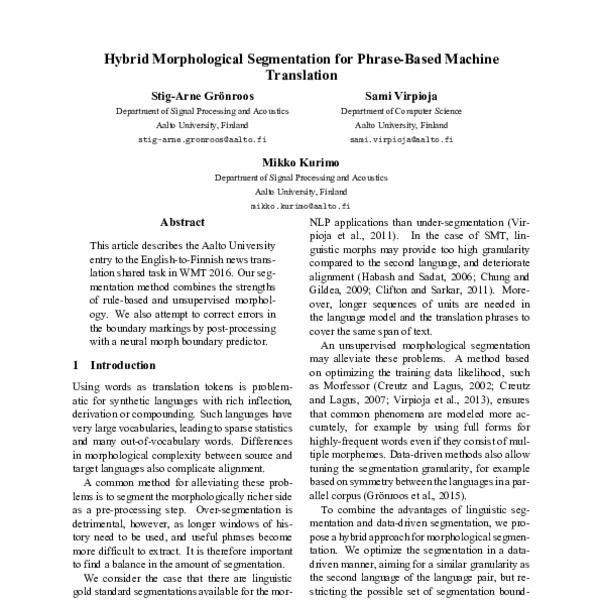 Hybrid Morphological Segmentation for Phrase-Based Machine Translation ...